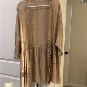 Easel Tan Ruffle Open-Front Sweater